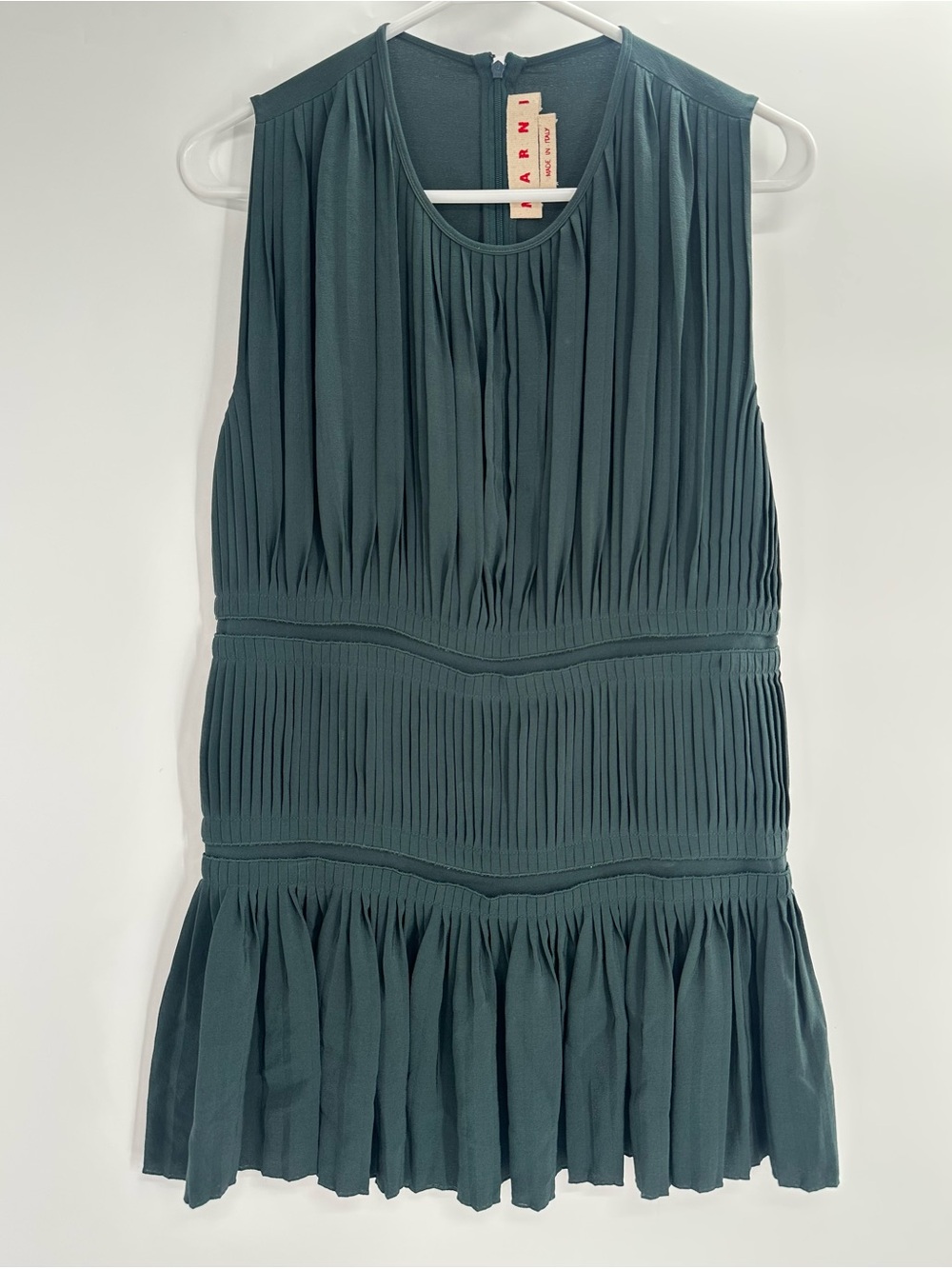 Marni Pleated Peplum Top Teal Made in Italy Size 42